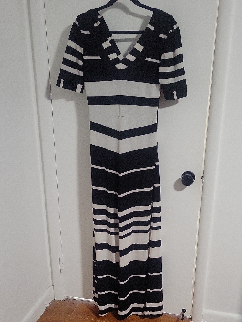 Black & White Striped V-Neck Maxi Dress